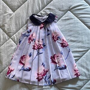 Janie and Jack Floral Pleated Dress with Navy Collar